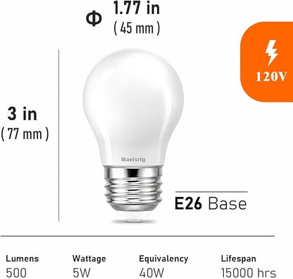 LED Appliance Bulb, 40W Equivalent, Range Hood Light Bulbs, Daylight White 5000K, 5W 500 Lumens, Non-Dimmable, E26 Base, Refrigerator Light Bulb, A15 Frosted, Pack of 2, Freezer Fridge Light Bulb