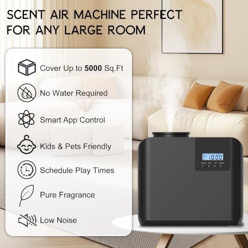 2026 Upgraded HVAC Scent Diffuser Machine Kit, Cover 5000 Sq.Ft, Wi-Fi Control, Hotel Scents Collection, Waterless Cold Air Aromatherapy Essential Oil Hotel Fragrance Diffuser for Large Room - Black