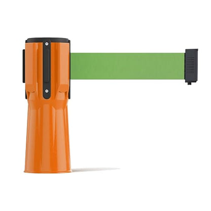 Trafford Industrial 11 Ft. Cone-Mounted Retractable Belt Barrier Orange Case with Light Green Belt