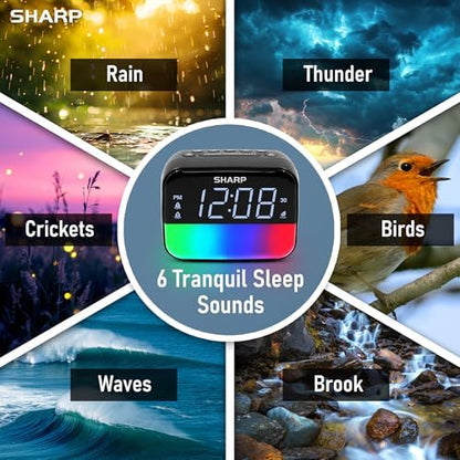 Sharp RGB Alarm Clock with Bluetooth Speaker, Sleep Sounds, Night Light