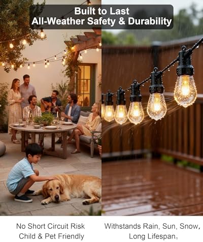 50FT RGB Smart Outdoor String Lights, APP & Remote Patio Lights