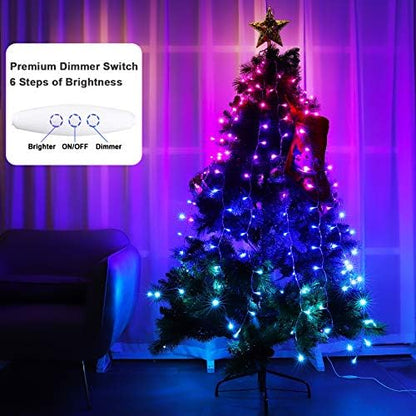 Pink Purple & Blue Ombre Fairy Curtain Lights with Dimmer Switch, Ombre Rainbow LED Icicle String Curtain Lights for Girls' Bedroom, Teen Room, Kids' Room, Wedding, Mother's Day, Mermaid Decor