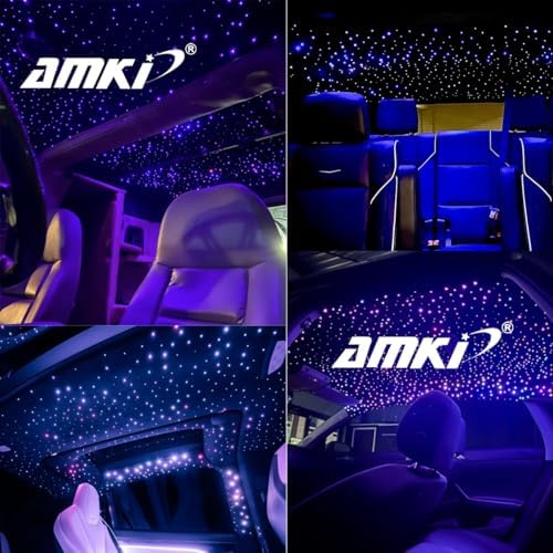 AMKI High Brightness 32W Twinkle 1000pcs Fiber Optic Starlight Headliner Kit 0.03in 13.1ft Fiber Strands RGBW Sound Activated APP Remote Control for Car Home Roof Ceiling Decoration