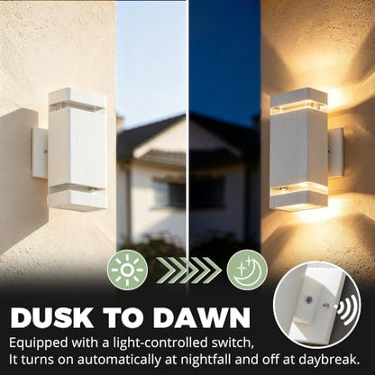 JYV Square Dusk to Dawn Outdoor Wall Lights, Up and Down, White 2 Pack