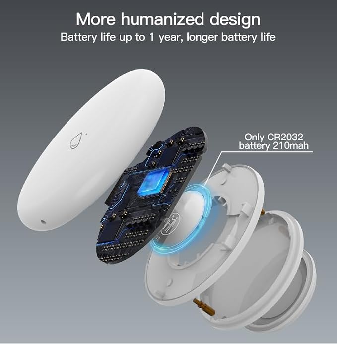 Tuya ZigBee Smart Water Leak Sensor with Built-in Alarm, IP54 Water-Resistant Flood Detector, App Notification & Remote Monitoring, Compatible with Alexa & Google Home (ZigBee Hub Required)