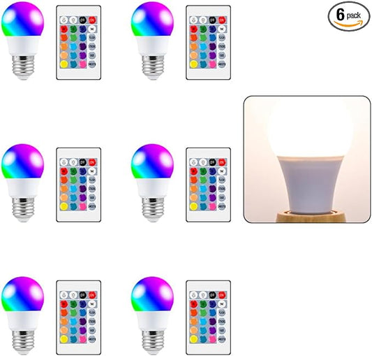 6-Pack 5W RGB Bulb E27/E26 Timing Colorful Mood Lamp 15Colors Changing 4 Dynamic Modes Multifunction Smart Indoor Atmosphere Nightlight AC85-265V Spotlight Bar Festival Background Decoration Lighting