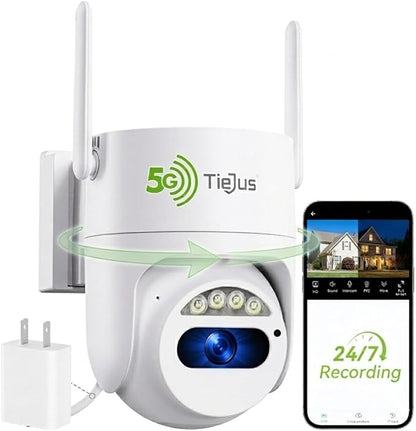 5G/2.4G Security Camera Outdoor, 3MP Wired Cameras 24/7 Recording, Plug-in Power, 360° View, Motion Auto Tracking, Alexa, 2-Way Audio, IP66, Color Night Vision, SD Card/Cloud Storage