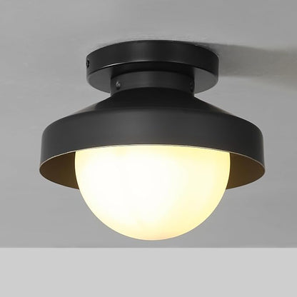 Globe Electric 1-Light Flush Mount Ceiling Light, Matte Black, Frosted Glass Shade, Bronze Trim, Modern Industrial Style