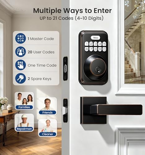 Veise DK01-B Keyless Entry Deadbolt Lock with Handle Set, Oil Rubbed Bronze