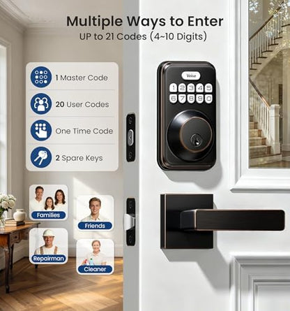 Veise DK01-B Keyless Entry Deadbolt Lock with Handle Set, Oil Rubbed Bronze
