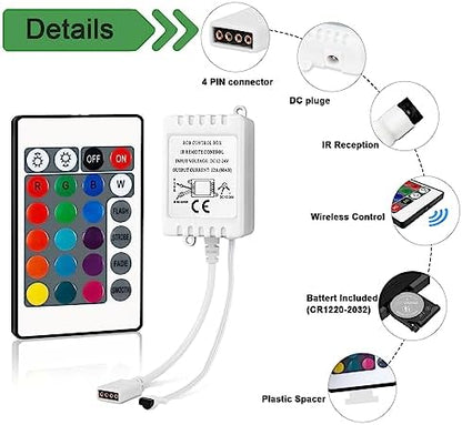 RGB LED Light Strip Remote Controller, 24 Key Wireless IR Remote Controller