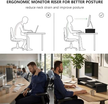 WALI 42 inch Large Wood Dual Monitor Stand Riser with Storage, up to 88lbs