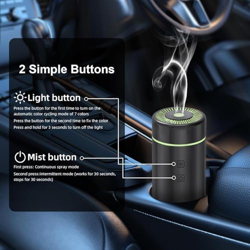 SEEDSEEL 100ML Car Diffuser, USB Rechargeable Battery Operated,Powered Cordless Essential Oil Diffuser, 7 LED Color Lights 2 Timer Modes for Car Outdoor Home (Black)