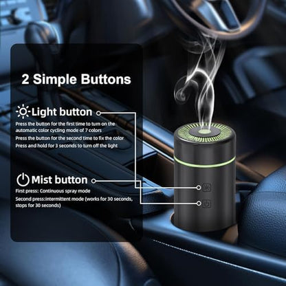 SEEDSEEL 100ML Car Diffuser, USB Rechargeable Battery Operated,Powered Cordless Essential Oil Diffuser, 7 LED Color Lights 2 Timer Modes for Car Outdoor Home (Black)