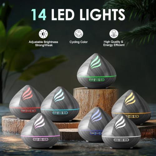 500ML Essential Oil Scent Diffuser: Remote Control &14 Colors LED - Grey