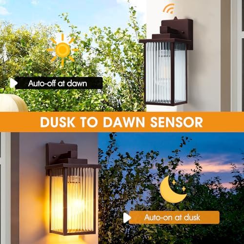 2-Pack 13" Bronze Dusk to Dawn Wall-Mounted Exterior Light Fixtures
