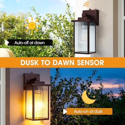 2-Pack 13" Bronze Dusk to Dawn Wall-Mounted Exterior Light Fixtures