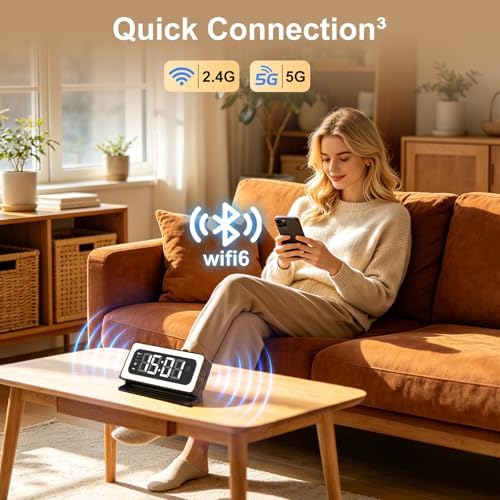 Alarm Clock Camera, Wood Grain,5G & 2.4GHz WiFi Nanny Cam Wireless Indoor Camera,2K Security Camera for Home Baby Pet Monitor, Human Motion Detection Alerts, Color Night Vision