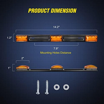 Nilight 14.2" 9 LED Trailer Light Bar Amber Clearance Marker Rear Lights