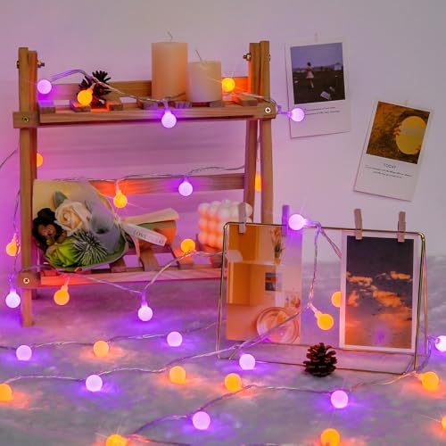 JMEXSUSS 100 LED Globe Orange and Purple Halloween Lights Indoor Remote