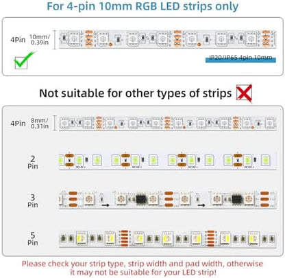 RGBZONE 10Pcs 4 Pin 10mm LED Strip Connectors and 32.8FT 4 Pin RGB Extension Cable Strip to Wire Quick Connection for 10mm Wide Waterproof or Non-Waterproof SMD RGB 5050 LED Strip Light(IP20/IP65)