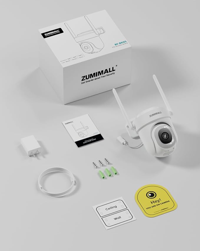 ZUMIMALL 3MP Outdoor Camera Wired 2.4G/5G WiFi - 2-Pack, 24/7 Recording, AI Motion Detection, Cloud & SD Card Storage, 2-Way Audio, PTZ Camera Auto Tracking, Compatible with Alexa Google