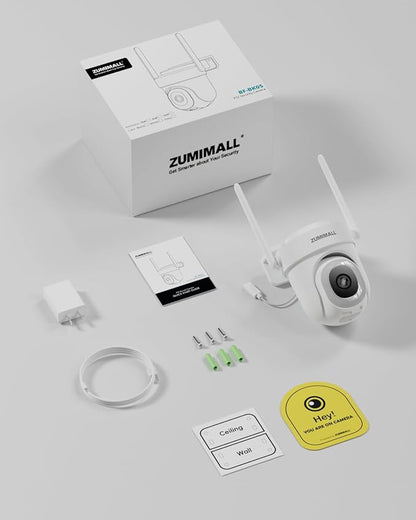 ZUMIMALL 3MP Outdoor Camera Wired 2.4G/5G WiFi - 2-Pack, 24/7 Recording, AI Motion Detection, Cloud & SD Card Storage, 2-Way Audio, PTZ Camera Auto Tracking, Compatible with Alexa Google
