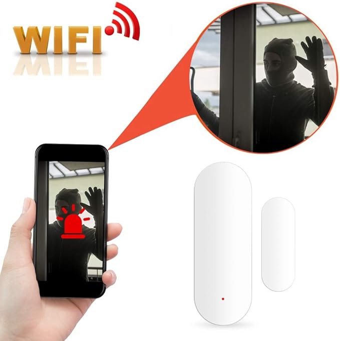 Smart Door Window Sensor,Door Open Closed Alarm Detectors Compatible Home and Tuya Voice Control,Real Time SMS Notification