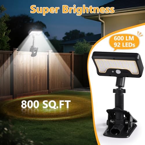 Clip On Solar Motion Lights Outdoor,360°Rotatable Fence Lights(4Pack,6000K)
