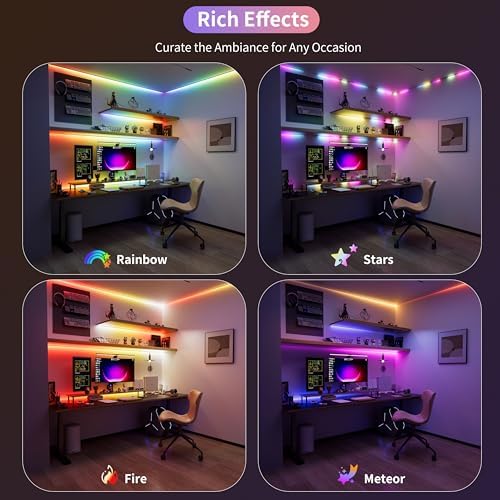 PAUTIX Dotless LED Lights,RGB Smart IC COB LED Strip Lights Addressable 16.4ft,UL-Listed 24V Chasing Effects Color Changing Flexible Tape Light for Party Kitchen Bedroom(Without Controller&Adapter)