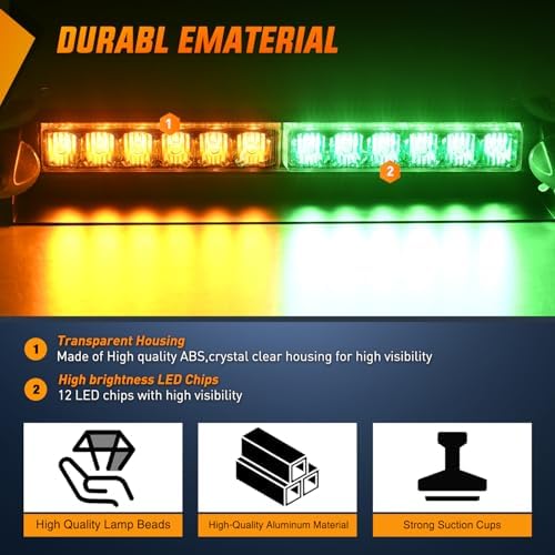 Nilight 12LED Traffic Advisor Strobe Light Bar Amber Green Hazard Safety