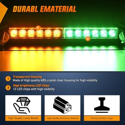 Nilight 12LED Traffic Advisor Strobe Light Bar Amber Green Hazard Safety