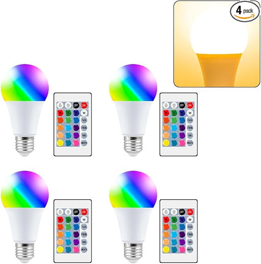 4Pack 20W LED RGB Smart Colorful Mood Lamp E27/E26 Timing Multifunction Spotlight Bulbs 85-265V Indoor Atmosphere Nightlight 110V Bar Counter KTV Party Festival Background Decorative With IR Remote