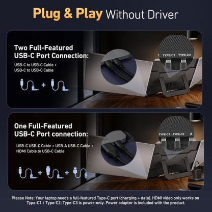 Vixtan 16.1" Triple Laptop Screen Extender, Lightweight FHD IPS Portable Monitor for Laptop, USB-C Plug & Play Multi Screen Attachment for 13-17.3" laptops with Windows/Mac/Chrome