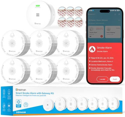 Heiman Smart Wireless Interconnected Smoke Detector, 6-Pack + Gateway, S1-R