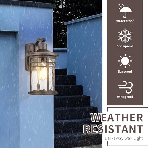 Darkaway Outdoor Wall Light Fixture,2pcs 14.57inch Large Outside Porch Lights Wall Mounted Water Ripple Glass Exterior Waterproof Lantern Modern Wall Sconce Lighting for House
