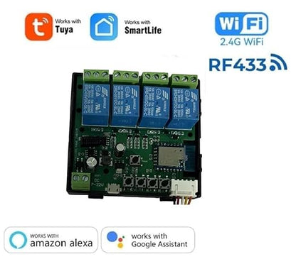 WiFi Smart Relay Switch Module,4 Channel 5V 12V 32V Dry Contact Passive Output Wireless Relay Controller with External Switch Pin,Compatible with Alexa Google Home