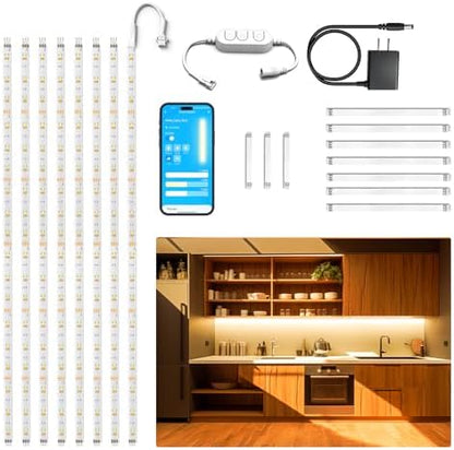 DAYBETTER Under Cabinet Lighting Kit,8 PCS White LED Strip Lights with APP