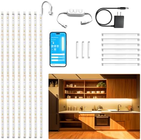 DAYBETTER Under Cabinet Lighting Kit,8 PCS White LED Strip Lights with APP