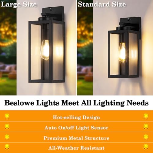 BesLowe 15" Large Upgraded Motion Sensor Outdoor Wall Lights, Matte Black
