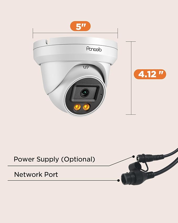 4MP PoE IP Dome Camera Outdoor, Wired Home Security Turret PoE Camera, 2.8mm Lens 110°Wide Angle, Built-in Mic, IP67 Smart Dual Lights Color Night Vision, 24/7 Recording, PD93BA1-4MD-V