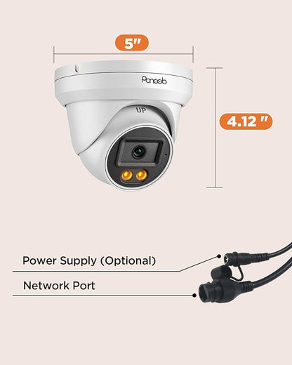 4MP PoE IP Dome Camera Outdoor, Wired Home Security Turret PoE Camera, 2.8mm Lens 110°Wide Angle, Built-in Mic, IP67 Smart Dual Lights Color Night Vision, 24/7 Recording, PD93BA1-4MD-V