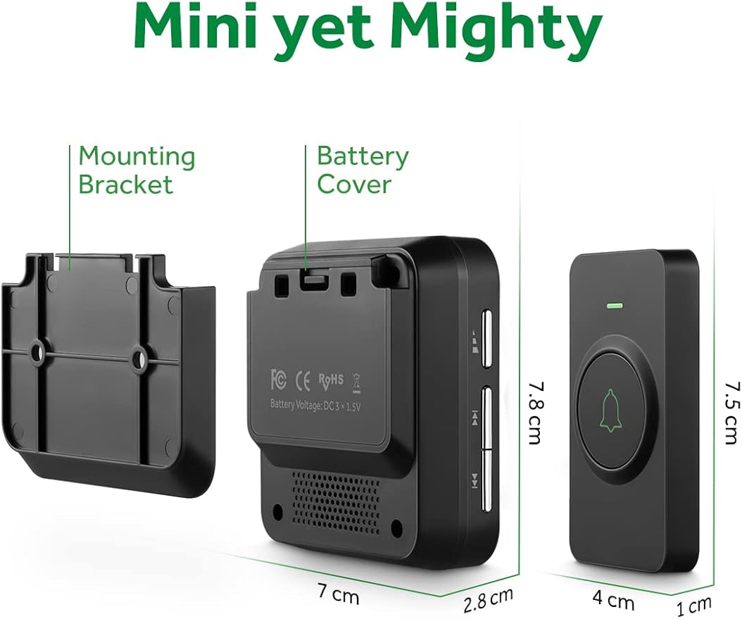 AVANTEK Wireless Doorbell, Battery-Powered & Portable, 1000 ft Range, Black
