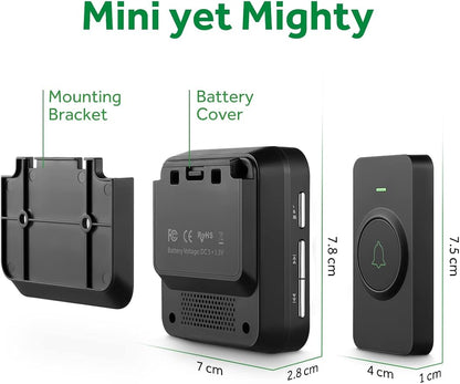 AVANTEK Wireless Doorbell, Battery-Powered & Portable, 1000 ft Range, Black