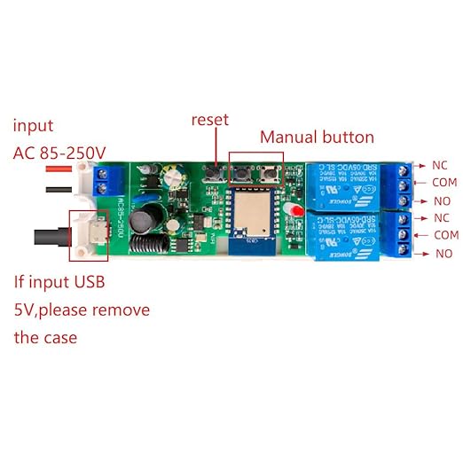 2CH WiFi RF Wireless Switch Relay,Inching Self-Locking Interlock Mode,Compatible with Alexa Goolge Home (Smart Life app WiFi RF AC 85-250V)