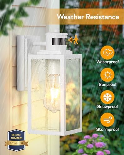 VIANIS White Motion Sensor Exterior Lighting Fixtures Wall Mount, Anti-Rust