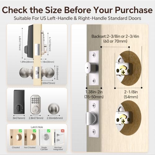 Ulecoce SL02W WiFi Keyless Entry Door Lock with Knob Set, Satin Nickel