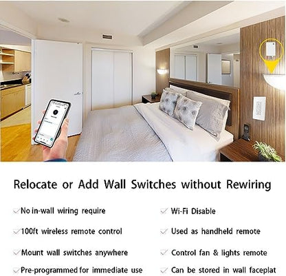 Wireless Light Switch, Remote Light Switch Compatible with Alexa, Smart Wireless Dimmer Switch and Receiver, Wall Lighting Fixture for Ceiling Lights, Fans, Lamps