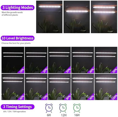 LED Grow Light Strips for Indoor Plants, 16‘’ Full Spectrum 240 LEDs with 4 Install Methods, 6/12/16H Timer, 10 Dimmable Levels, 3 Switch Modes for Seedling Succulent Sunlike Strip (2 Head 2 Pack)