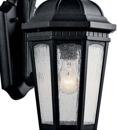 Kichler Courtyard 17.75" 1 Light Outdoor Wall Light with Clear Seeded Glass in Textured Black